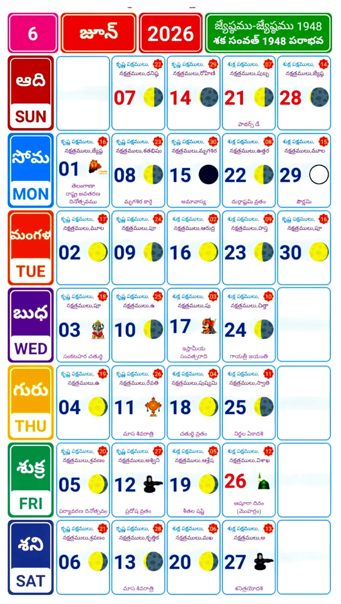 June  2026 Telugu Calendar