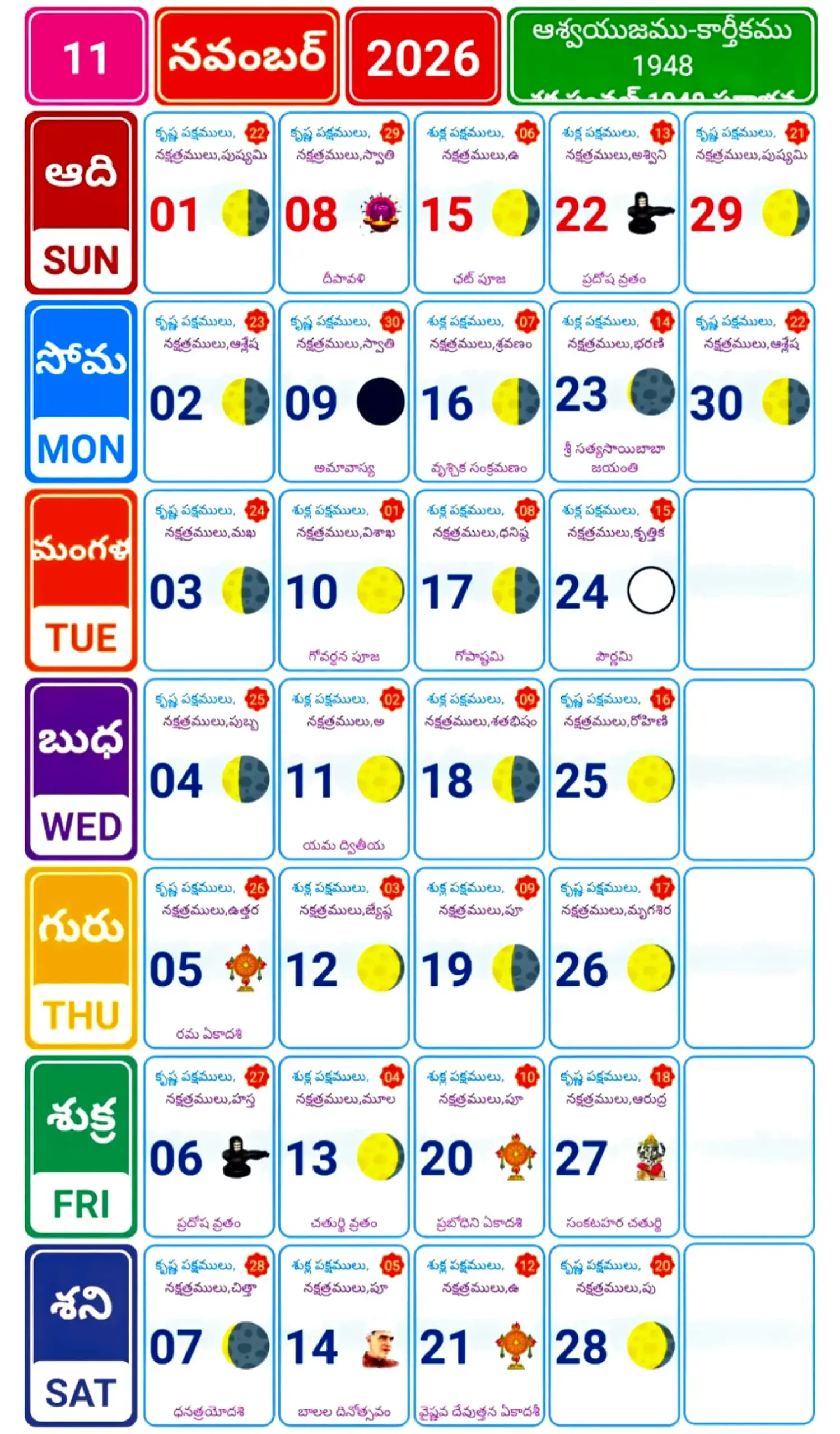 November 2026 Telugu Calendar